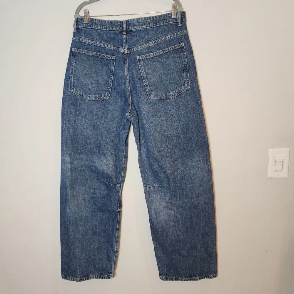 Zara Barrel Jeans Women's Size 10 Medium Wash Rigid Denim 29" Inseam Hi-Rise - Picture 2 of 16